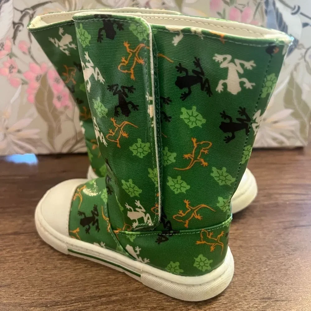 Green and White High-Top Boots